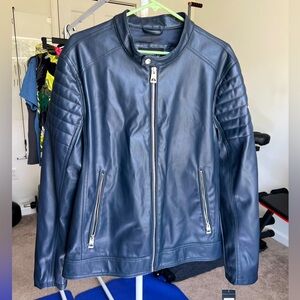 NWT Navy Leather Guess Jacket